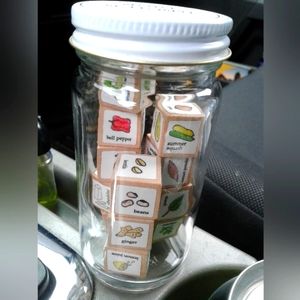 Jar of 12 Wooden Recipe Dice by Leafcutter Designs